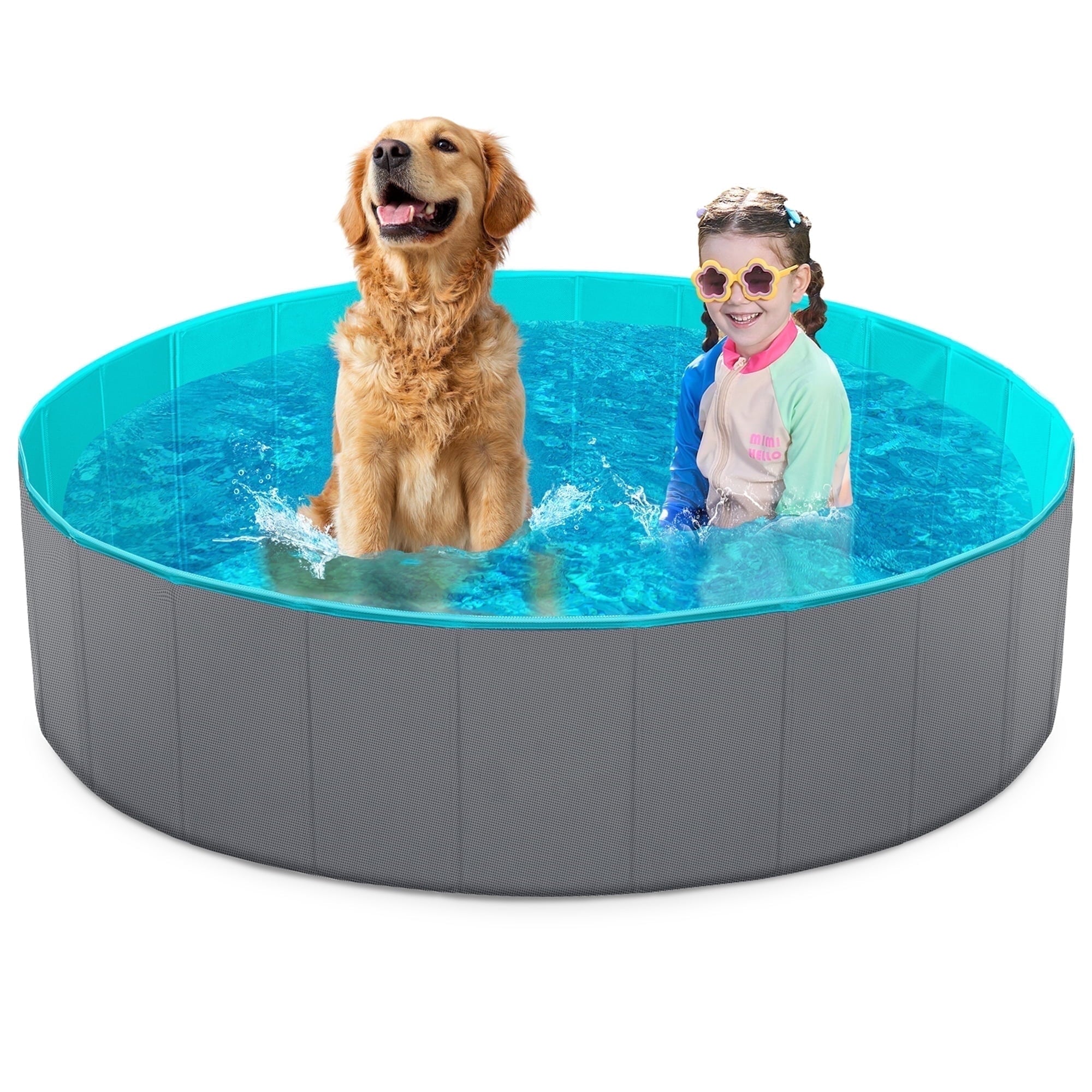 JOYFY Foldable Pool Plastic Kiddie Pool, Portable Doggie Swimming Pool for Dogs Cats and Kids(63 x 12, Blue)