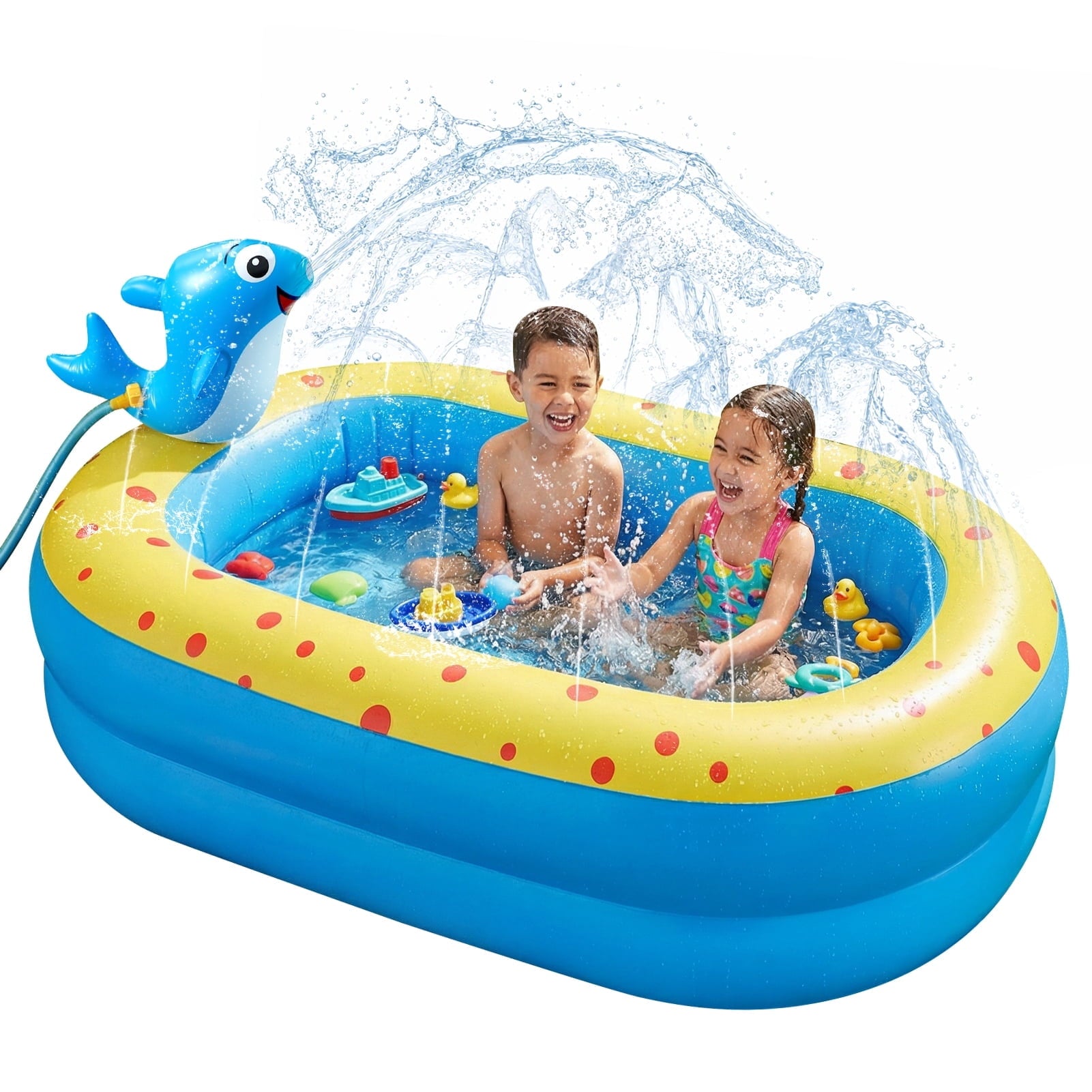 Livhil Inflatable Swimming Pool for Kids with Sprinkler, Kiddie Pools 67x41x32in Family Size Backyard Summer Water Play, Dolphin
