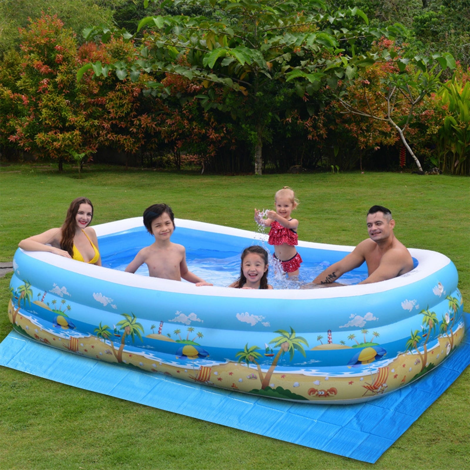 Loyerfyivos Inflatable Swimming Pool Ground Cloth, 500*300cm Full-Sized Large Inflatable Family Pool Ground Cloth, Summer Water Party, Outdoor, Garden Backyard, Suitable for Kids and Adults