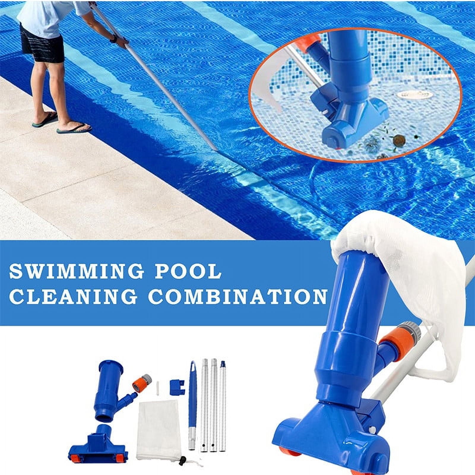 Manual Pool Vacuum for Above Ground Pool with Fine Mesh Bag& 55 Pole, Handheld Pool Vacuum Jet Underwater Cleaner, Spa Pool Vacuum Cleaner Attach to Garden Hose