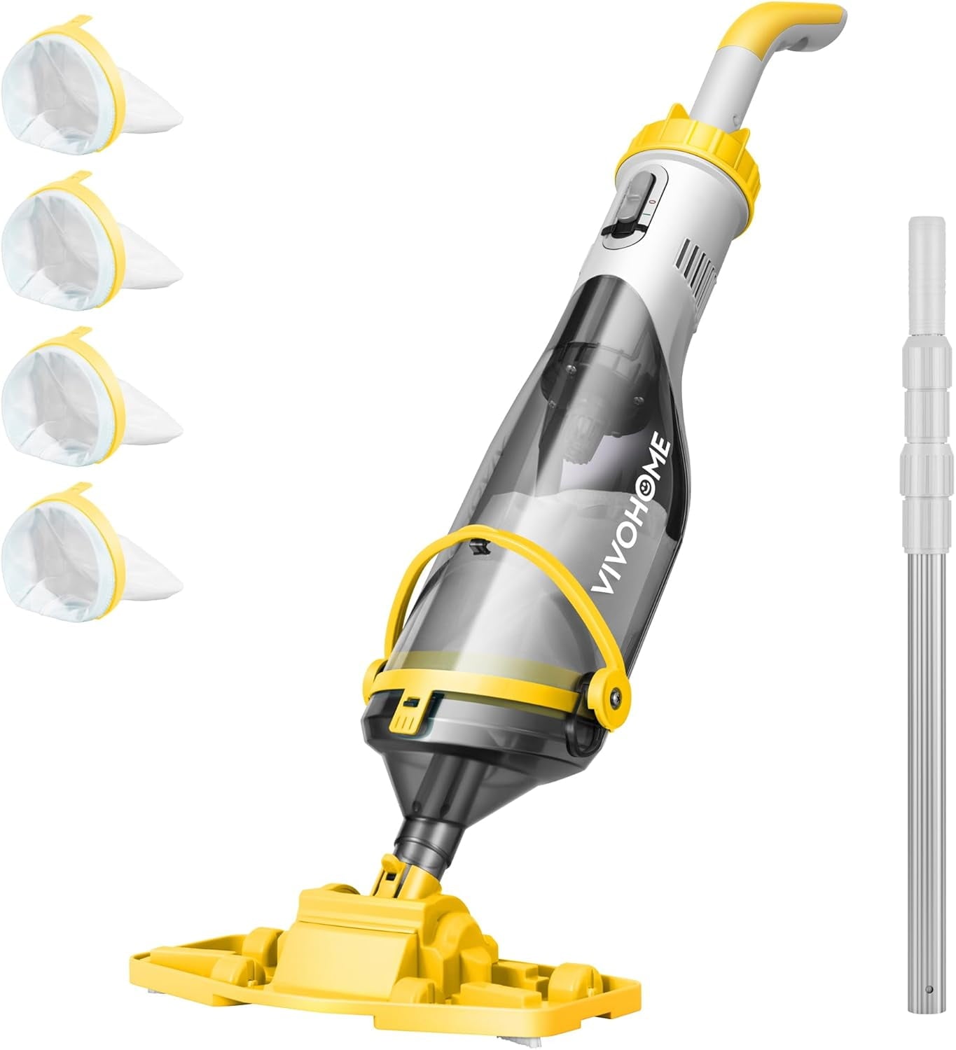 SPECSTAR Cordless Pool Vacuum with Telescopic Pole, Powerful Suction up to 18.5 GPM, 60 Mins Running Time, Handheld Rechargeable Swimming Pool Cleaner for Pools/Spas/Hot Tubs, Yellow