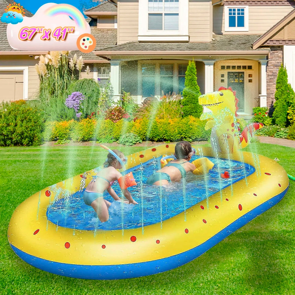 Teblint Inflatable Pool, 67'' x 41'' x 26'' Sprinkler Swimming Pool, Spray Kiddie Pool, Play Center Water Toys for Backyard Lawn, Above Ground, Outdoor