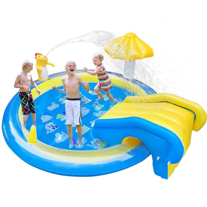 Teblint Inflatable Pool, 67'' x 41'' x 26'' Sprinkler Swimming Pool, Spray Kiddie Pool, Play Center Water Toys for Backyard Lawn, Above Ground, Outdoor