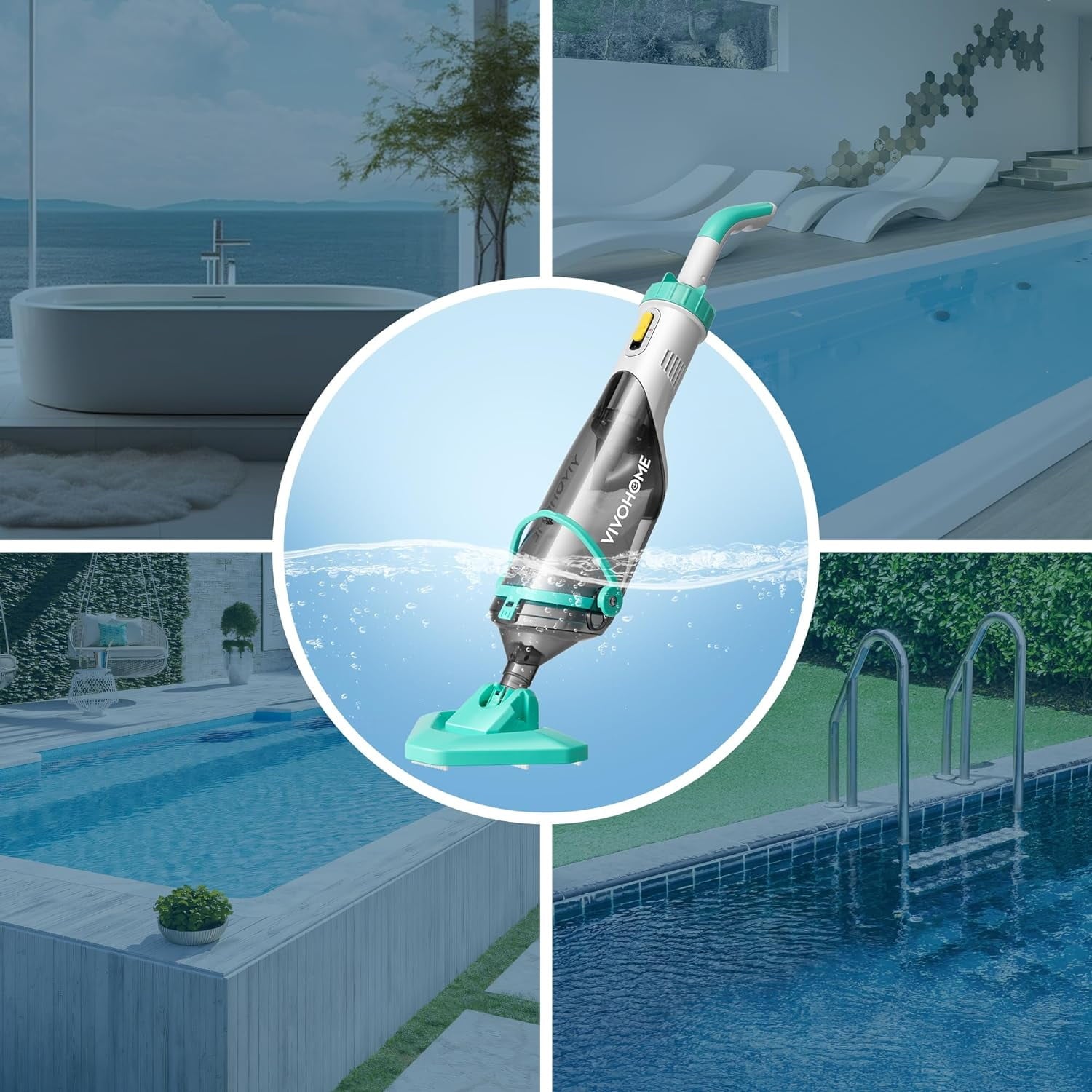 SPECSTAR Cordless Pool Vacuum with Telescopic Pole, Powerful Suction up to 18.5 GPM, 60 Mins Running Time, Handheld Rechargeable Swimming Pool Cleaner for Pools/Spas/Hot Tubs, Yellow