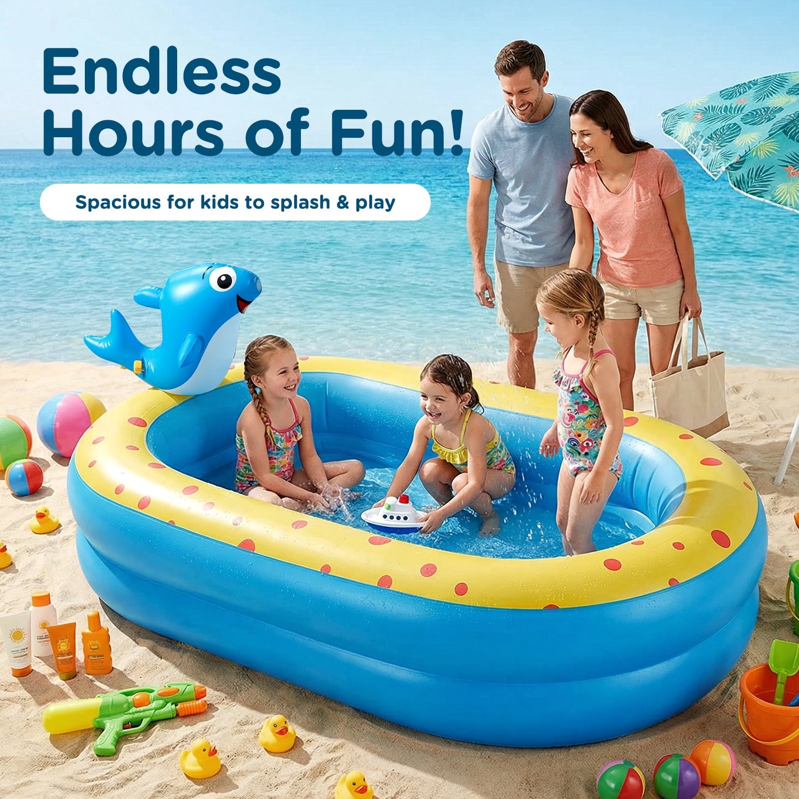 Livhil Inflatable Swimming Pool for Kids with Sprinkler, Kiddie Pools 67x41x32in Family Size Backyard Summer Water Play, Dolphin