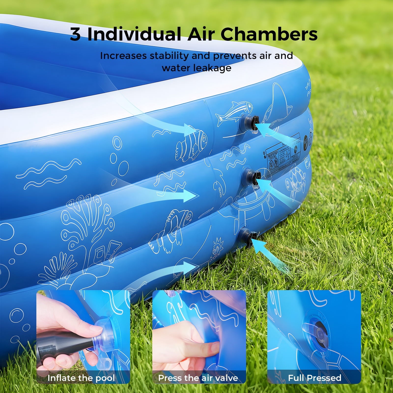 TASKBAY Inflatable Pool for Kids and Adults, 118 X 67.7 X 22 Oversized Thickened Family Blow Up Swimming Pool for Outdoor, Garden, Backyard, Blue