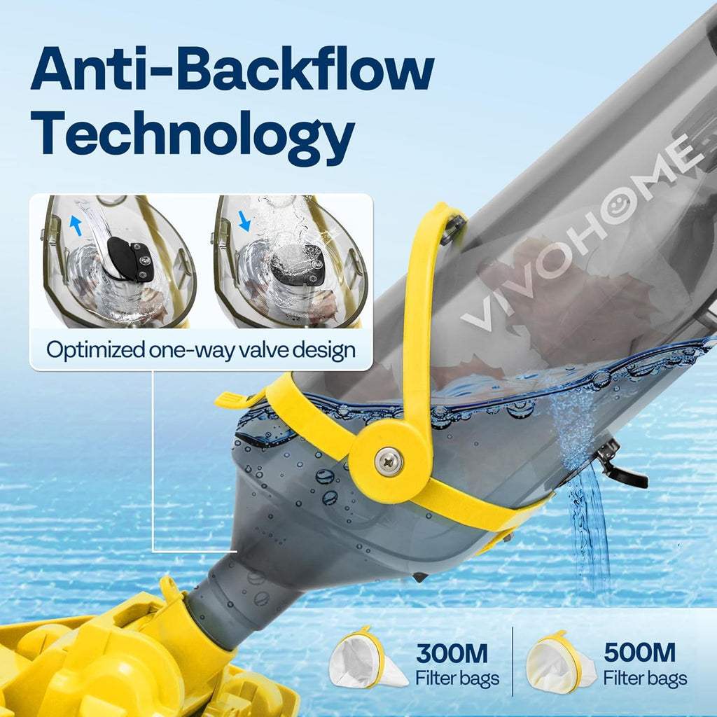 SPECSTAR Cordless Pool Vacuum with Telescopic & Extension Poles 9.12ft, 18.5 GPM Suction, 60-Min Run Time, Handheld Cleaner Rechargeable with Battery Indicator for Pools/Spas/Hot Tubs - Yellow