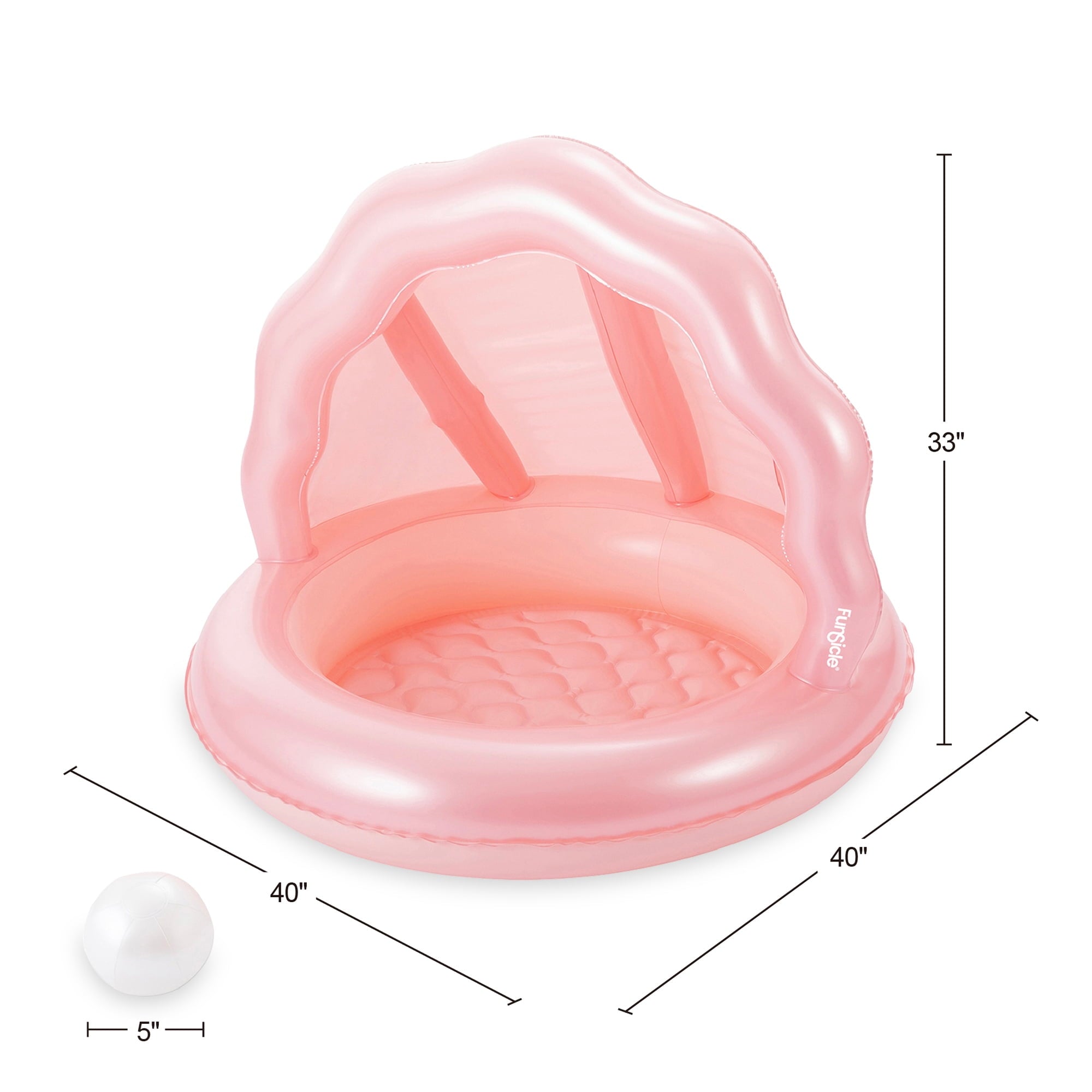 Funsicle 3.3ft Cutie Clam Shaded Pool, Inflatable Kiddie Pool, Multicolor, Round, Age 3 & up