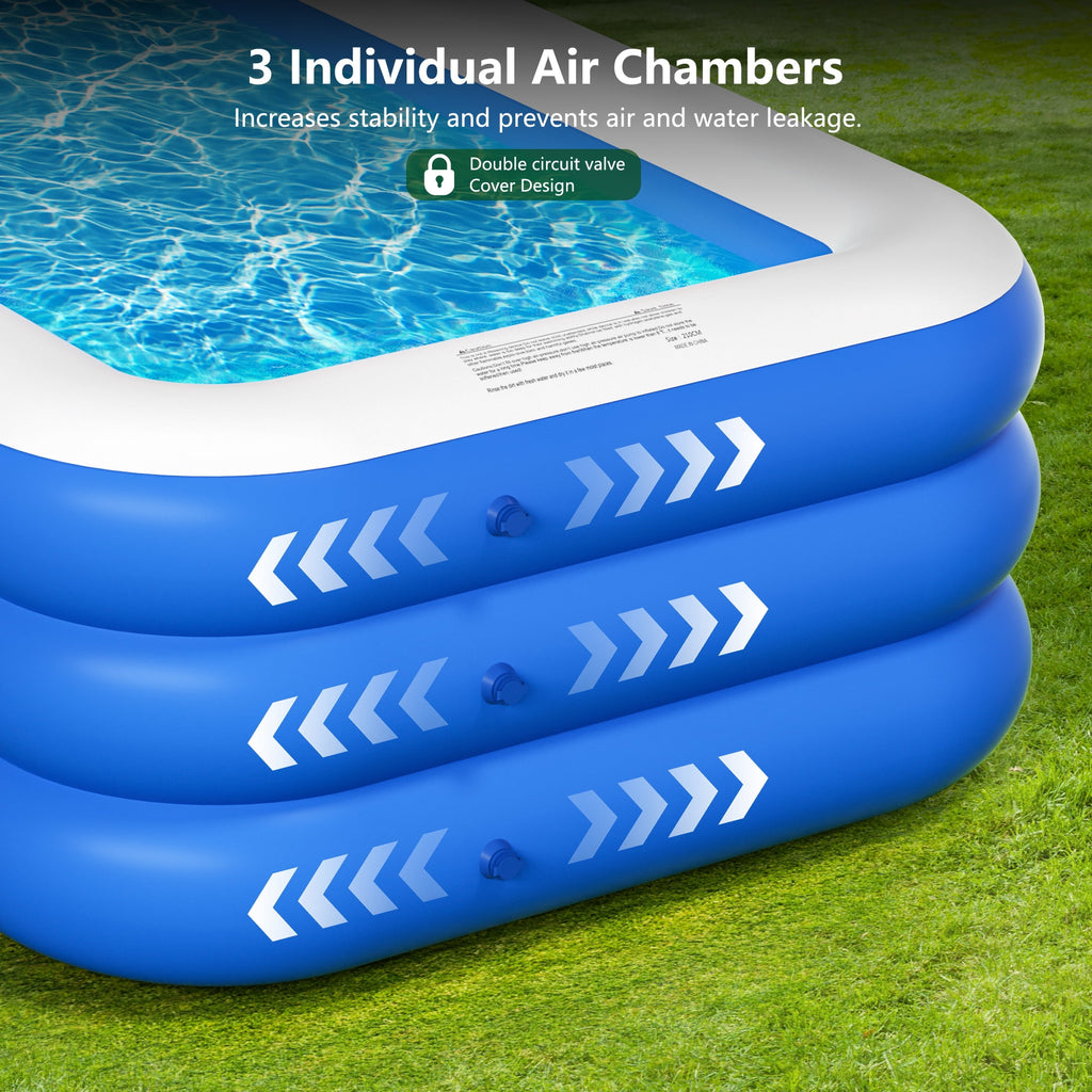 GVDV Blow Up Pool, Thickened Inflatable Pool for Kids, Adults, Family, 9.83 x 5.97 x 1.67 ft, Full-Sized Inflatable Kiddie Pools, Swimming Pool, Rectangle