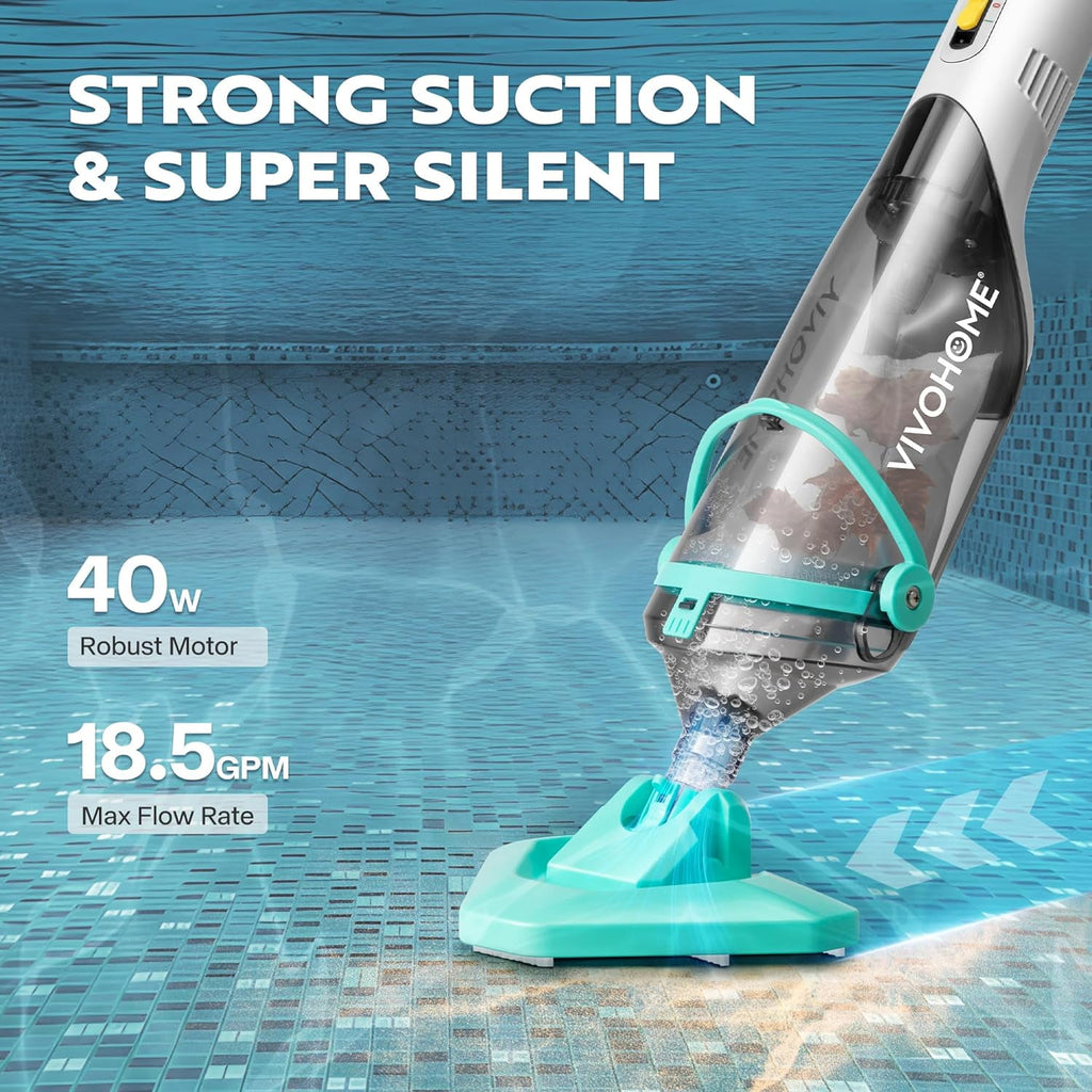 SPECSTAR Cordless Pool Vacuum with Telescopic Pole, Powerful Suction up to 18.5 GPM, 60 Mins Running Time, Handheld Rechargeable Swimming Pool Cleaner for Pools/Spas/Hot Tubs, Yellow