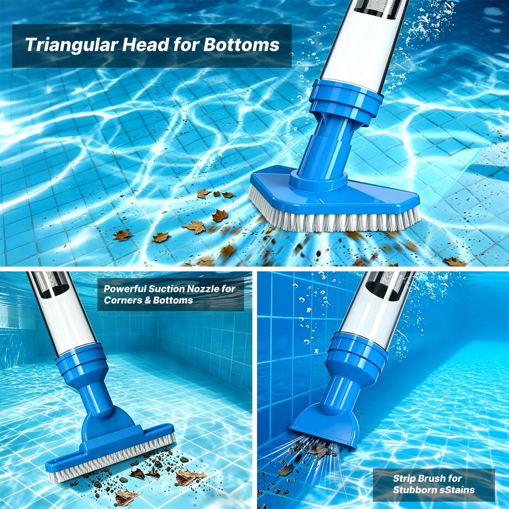 YSMJ Cordless Handheld Pool Vacuum, 90 Min Runtime Rechargeable Cleaner with Pole & Safety Detector for Small Above Ground Pools, Hot Tubs and Spas (Blue& White)