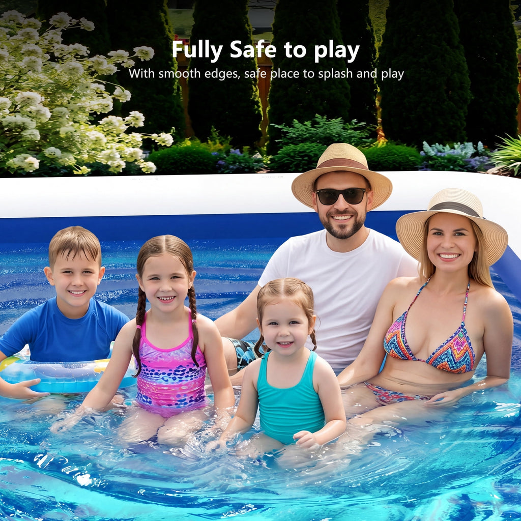 GVDV Blow Up Pool, Thickened Inflatable Pool for Kids, Adults, Family, 9.83 x 5.97 x 1.67 ft, Full-Sized Inflatable Kiddie Pools, Swimming Pool, Rectangle