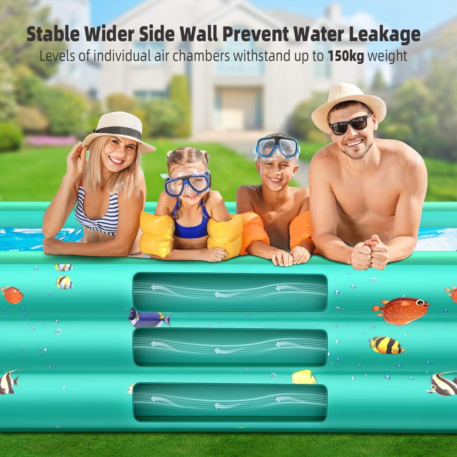 GVDV Inflatable Pool, 9.83 x 6 x 1.83 ft Family Swimming Pools for Kids, Toddlers, Infant, Adult, Rectangular, Thickened
