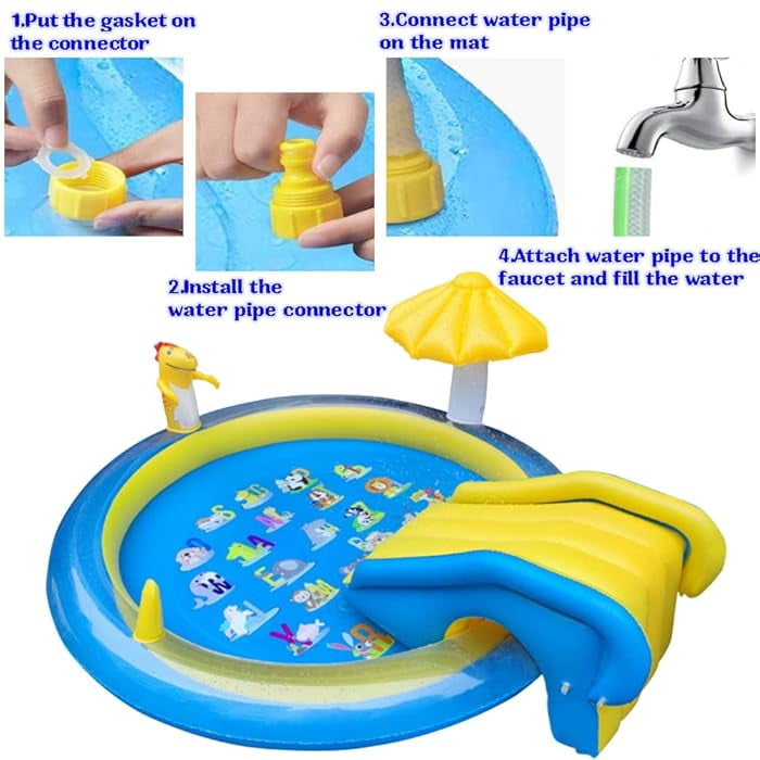 Teblint Inflatable Pool, 67'' x 41'' x 26'' Sprinkler Swimming Pool, Spray Kiddie Pool, Play Center Water Toys for Backyard Lawn, Above Ground, Outdoor