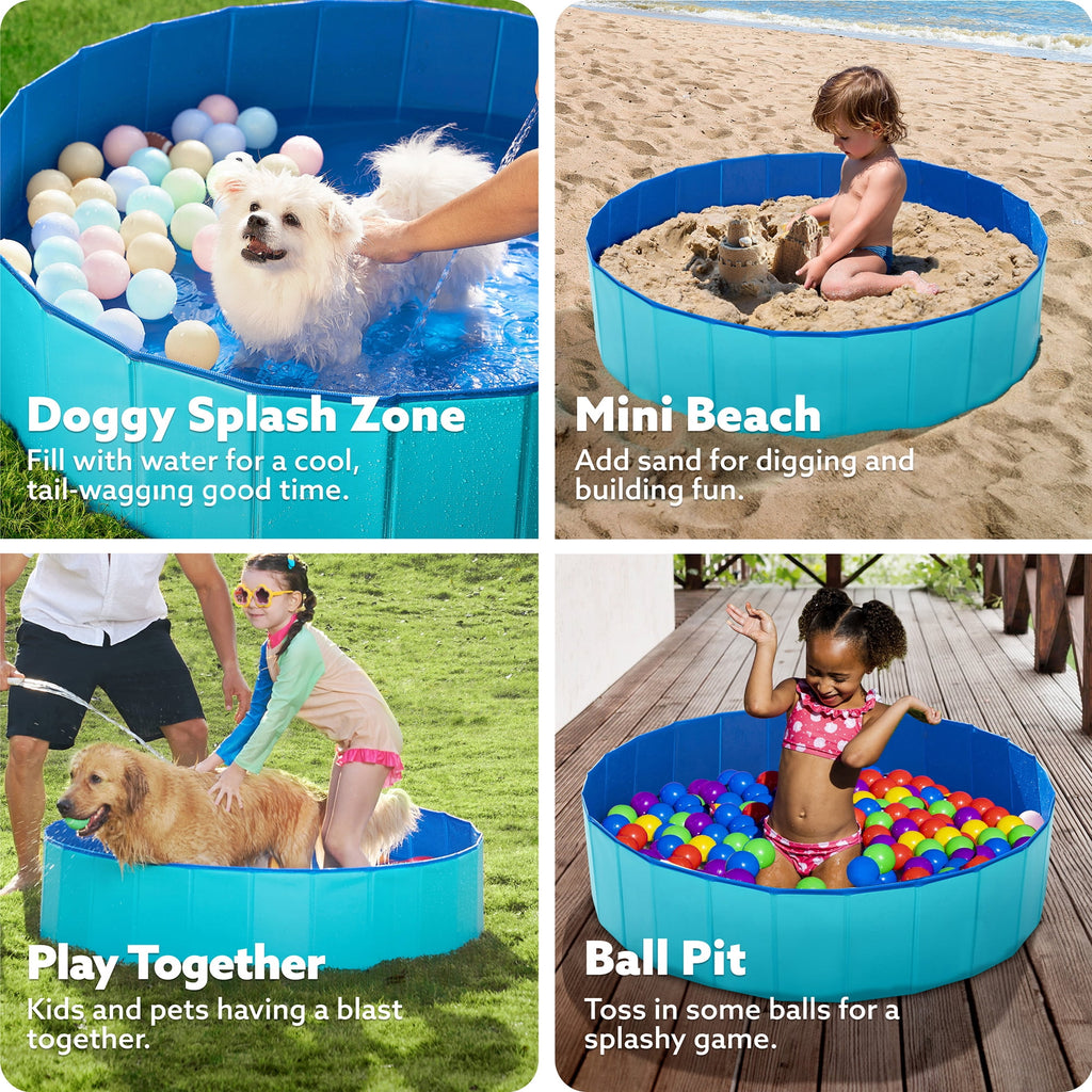 JOYFY Foldable Pool Plastic Kiddie Pool, Portable Doggie Swimming Pool for Dogs Cats and Kids(63 x 12, Blue)