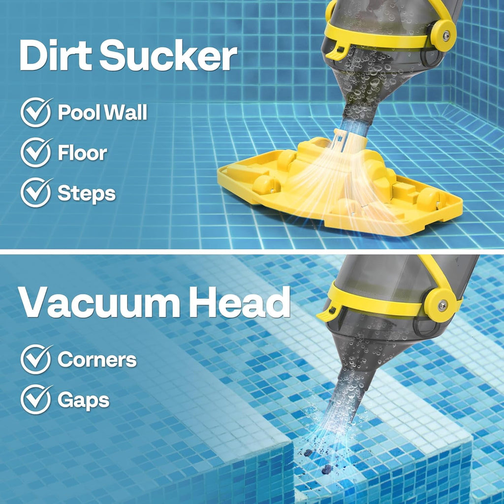 SPECSTAR Cordless Pool Vacuum with Telescopic Pole, Powerful Suction up to 18.5 GPM, 60 Mins Running Time, Handheld Rechargeable Swimming Pool Cleaner for Pools/Spas/Hot Tubs, Yellow