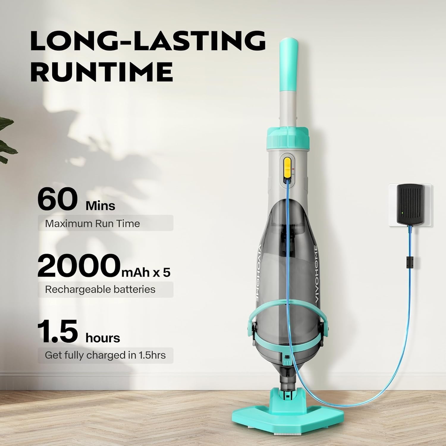 SPECSTAR Cordless Pool Vacuum with Telescopic Pole, Powerful Suction up to 18.5 GPM, 60 Mins Running Time, Handheld Rechargeable Swimming Pool Cleaner for Pools/Spas/Hot Tubs, Yellow