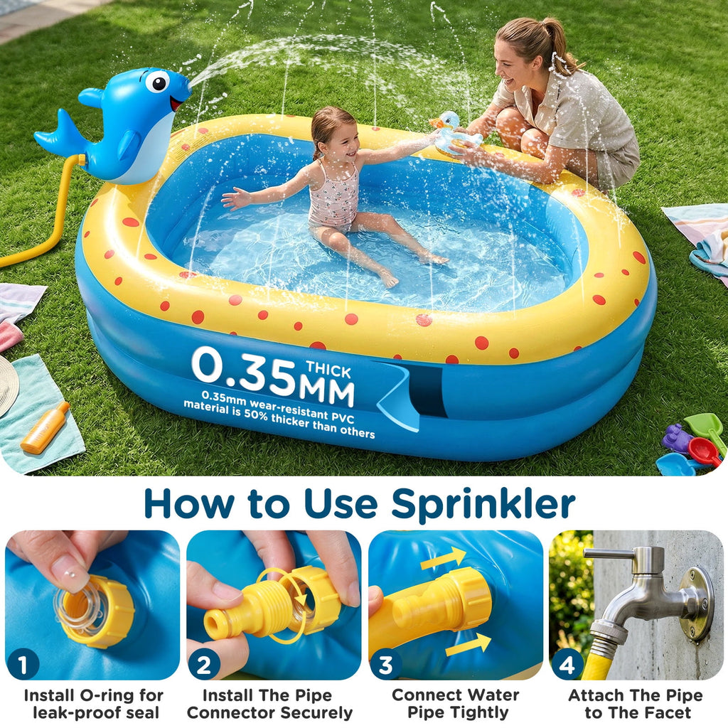 Livhil Inflatable Swimming Pool for Kids with Sprinkler, Kiddie Pools 67x41x32in Family Size Backyard Summer Water Play, Dolphin