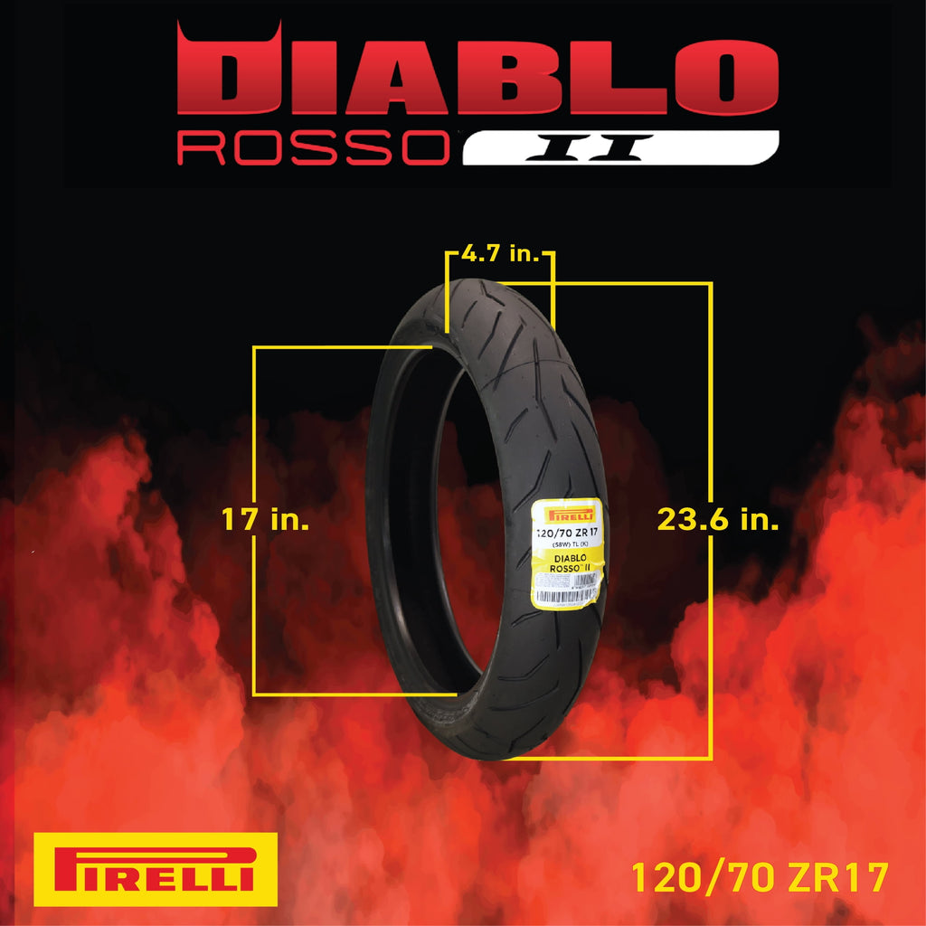 Pirelli Diablo Rosso II 120/70 ZR 17 M/C (58W) TL (K) Front & 170/60 ZR 17 M/C (72W) TL Rear Motorcycle Tires- Sport Performance for Road Use Tire Set with Keychain