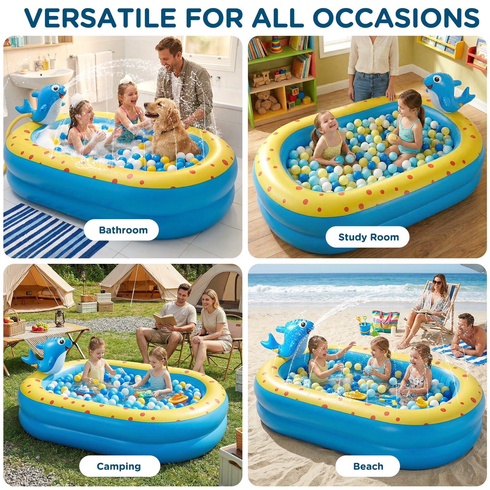 Livhil Inflatable Swimming Pool for Kids with Sprinkler, Kiddie Pools 67x41x32in Family Size Backyard Summer Water Play, Dolphin