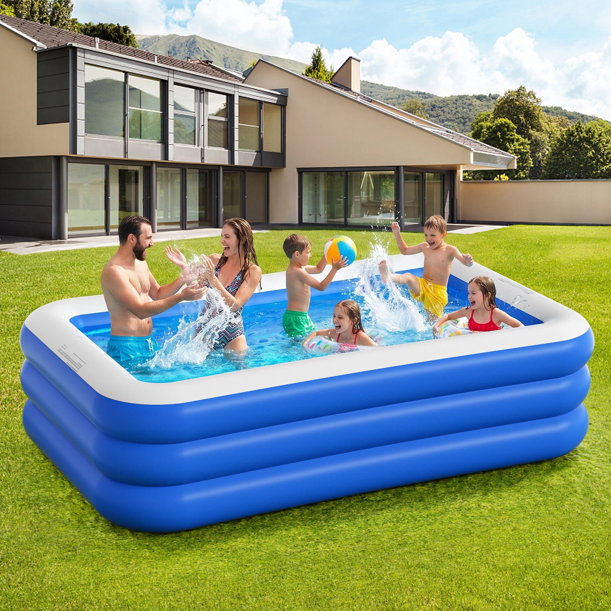 GVDV Blow Up Pool, Thickened Inflatable Pool for Kids, Adults, Family, 9.83 x 5.97 x 1.67 ft, Full-Sized Inflatable Kiddie Pools, Swimming Pool, Rectangle