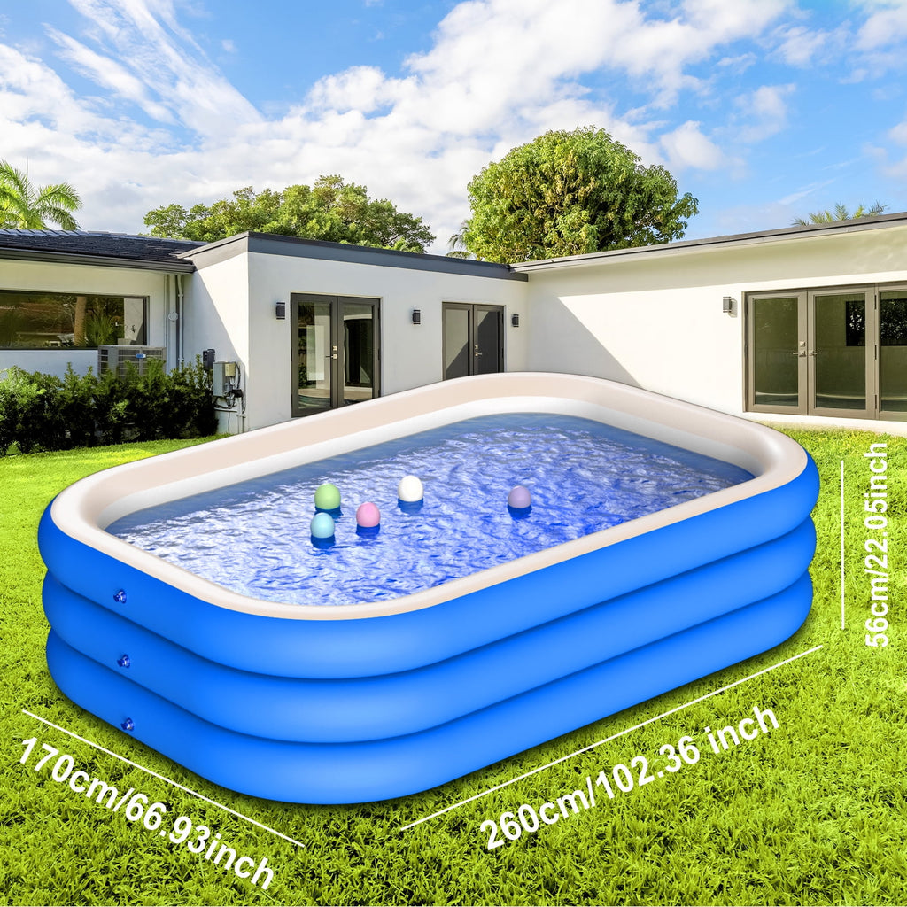 DAZLUTE Inflatable Pool for Kids and Adults, 118 x 71 x 28 Oversized Thickened Family Swimming Pool for Kids Children Outdoor, Garden, Backyard, Summer Water Party,Blue