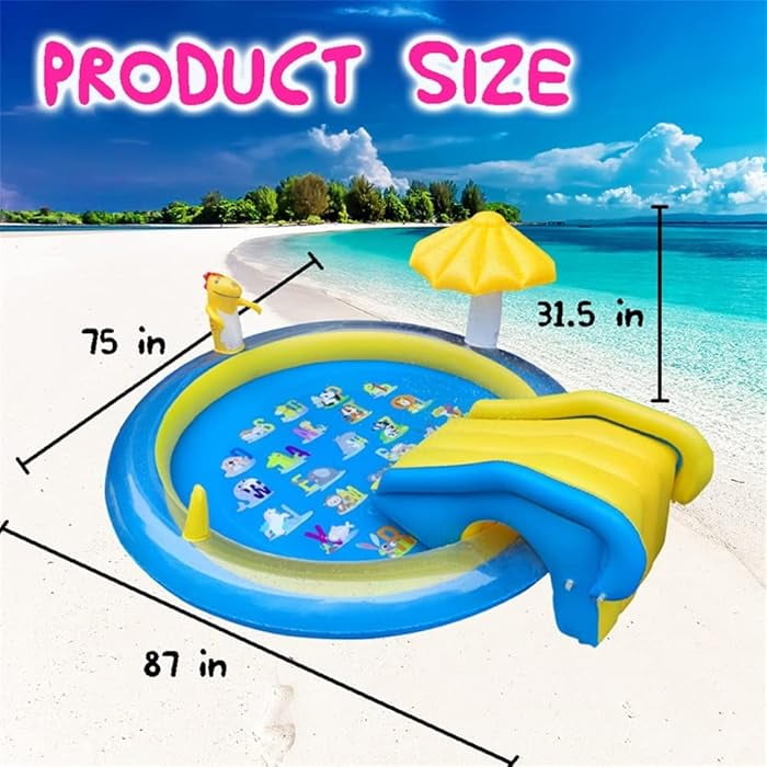 Teblint Inflatable Pool, 67'' x 41'' x 26'' Sprinkler Swimming Pool, Spray Kiddie Pool, Play Center Water Toys for Backyard Lawn, Above Ground, Outdoor