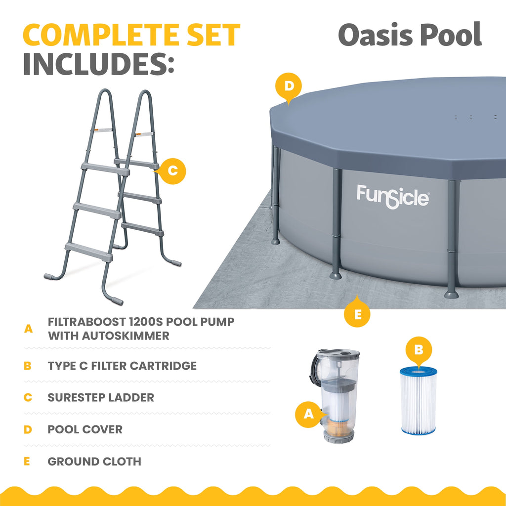 Funsicle 14' x 42 Oasis Above Ground Pool Set with Pump, Round Frame - Cool Gray