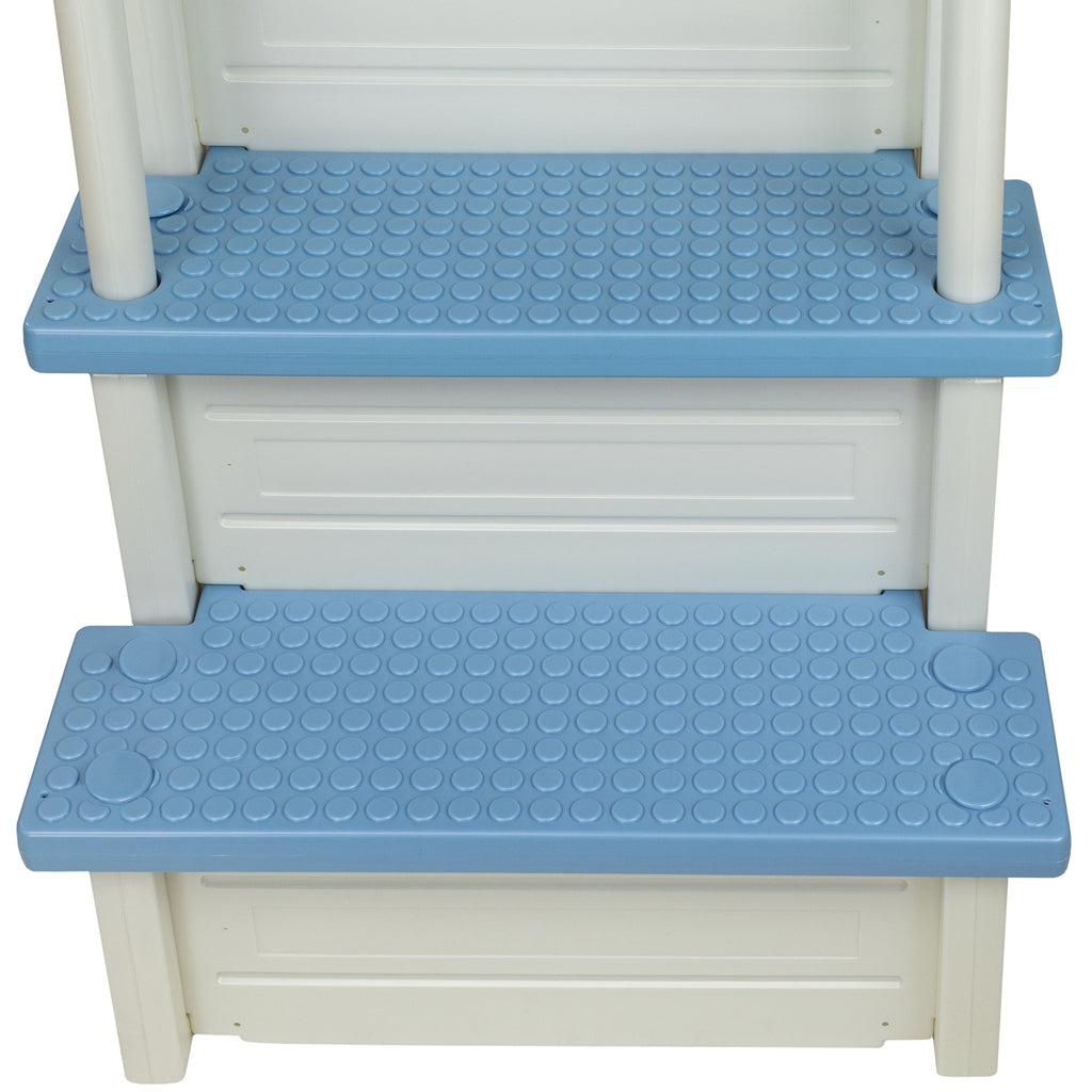 Aqua Select White Anti-Slip Pool Steps with White Steps and White Outside Flip-up Safety Ladder, 48-54H