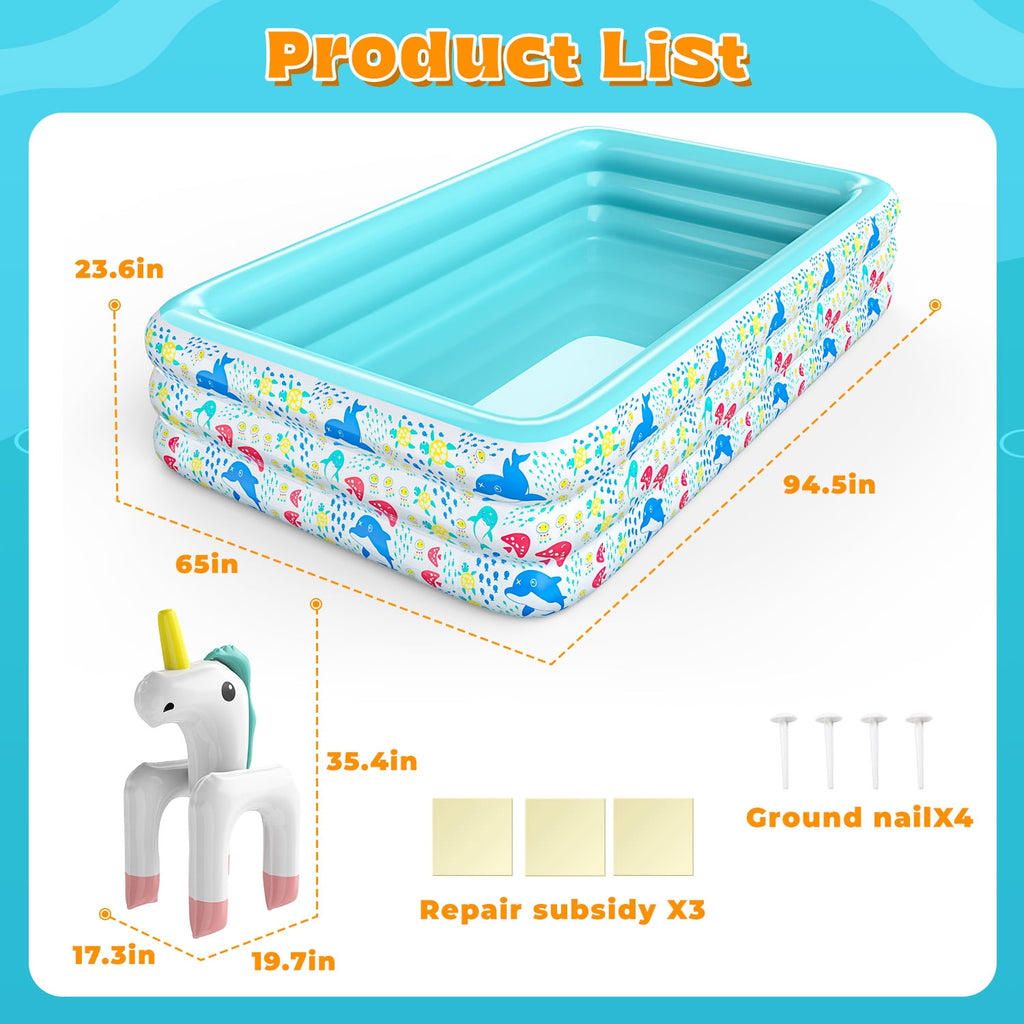 WonderStone 2 in 1 Inflatable Pool with Sprinkler, 118''x 71''x 24'' Oversizd Thickened Family Swimming Pool, Blow up Pool for Adult Kids Children Summer Outdoor Garden Backyard