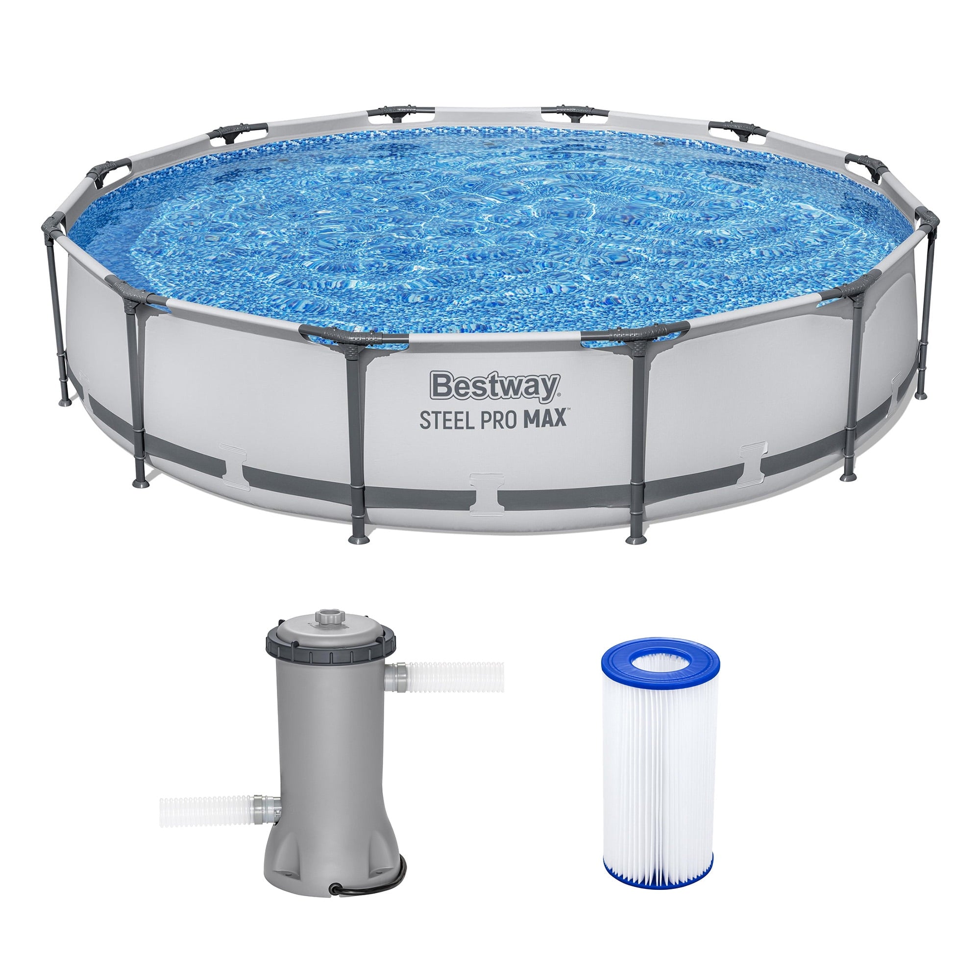 Open Box Bestway Steel Pro MAX 12' x 30 Above Ground Swimming Pool Set, Gray