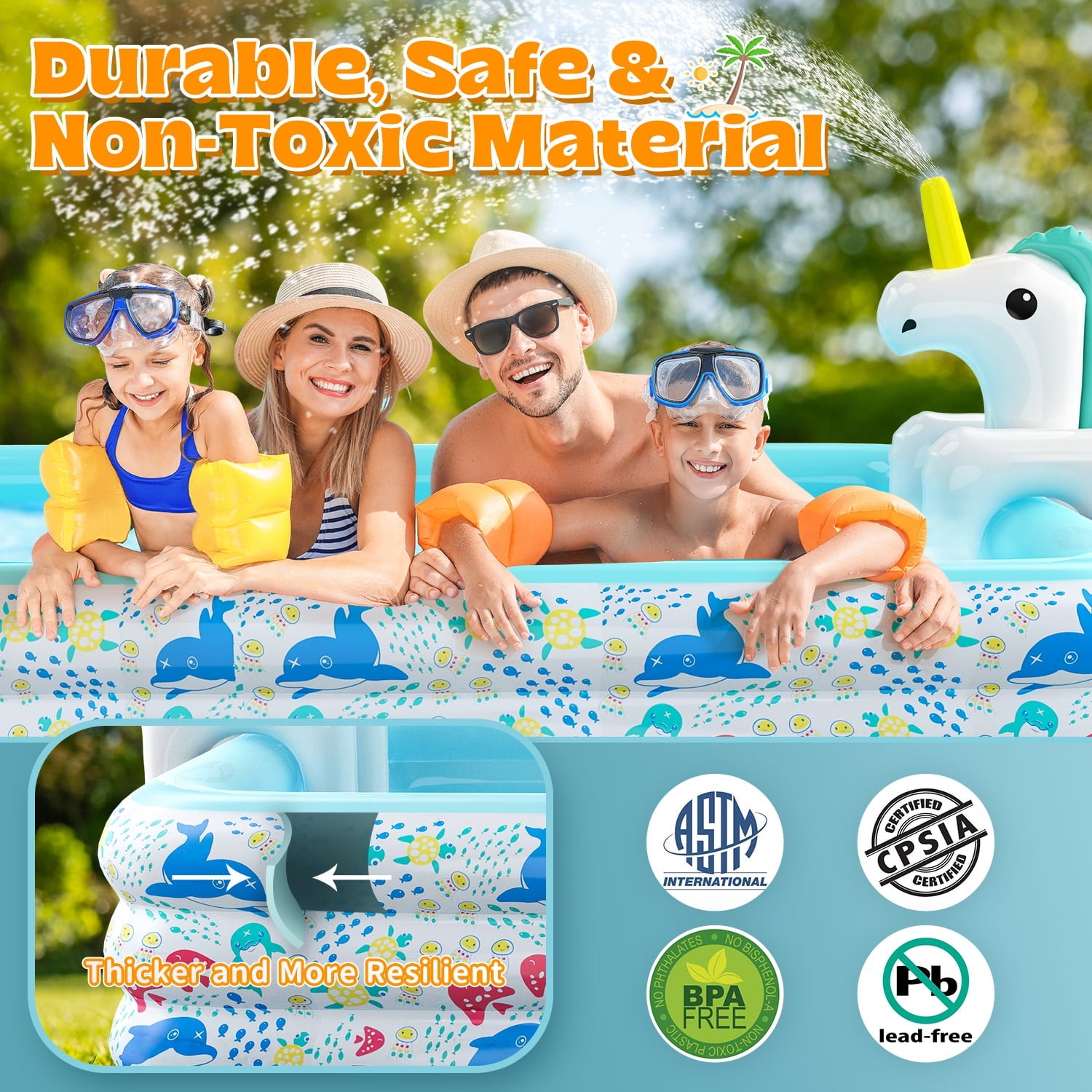 WonderStone 2 in 1 Inflatable Pool with Sprinkler, 118''x 71''x 24'' Oversizd Thickened Family Swimming Pool, Blow up Pool for Adult Kids Children Summer Outdoor Garden Backyard