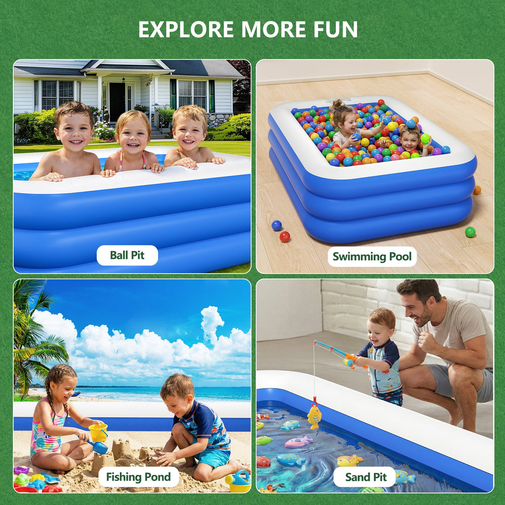 GVDV Blow Up Pool, Thickened Inflatable Pool for Kids, Adults, Family, 9.83 x 5.97 x 1.67 ft, Full-Sized Inflatable Kiddie Pools, Swimming Pool, Rectangle