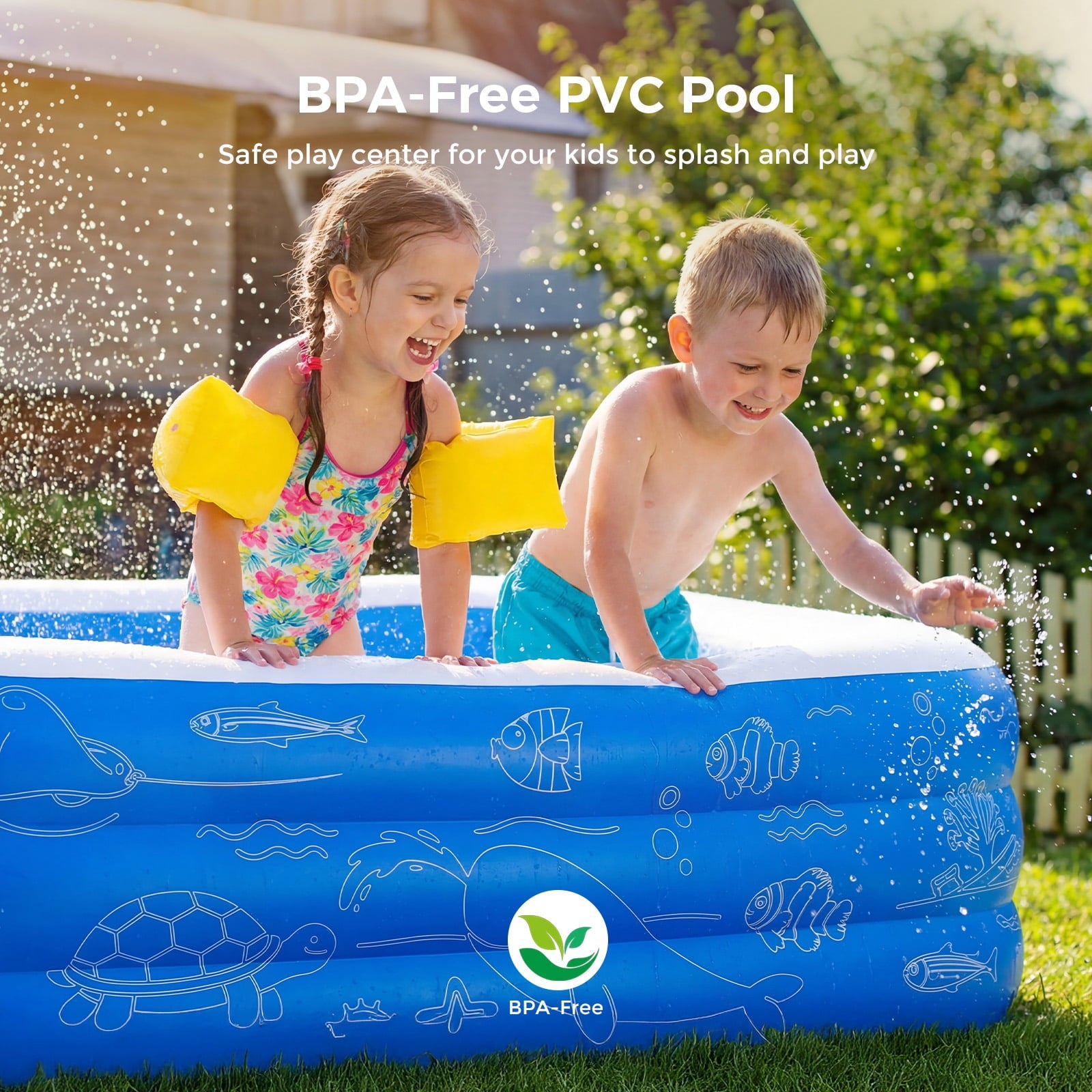 TASKBAY Inflatable Pool for Kids and Adults, 118 X 67.7 X 22 Oversized Thickened Family Blow Up Swimming Pool for Outdoor, Garden, Backyard, Blue