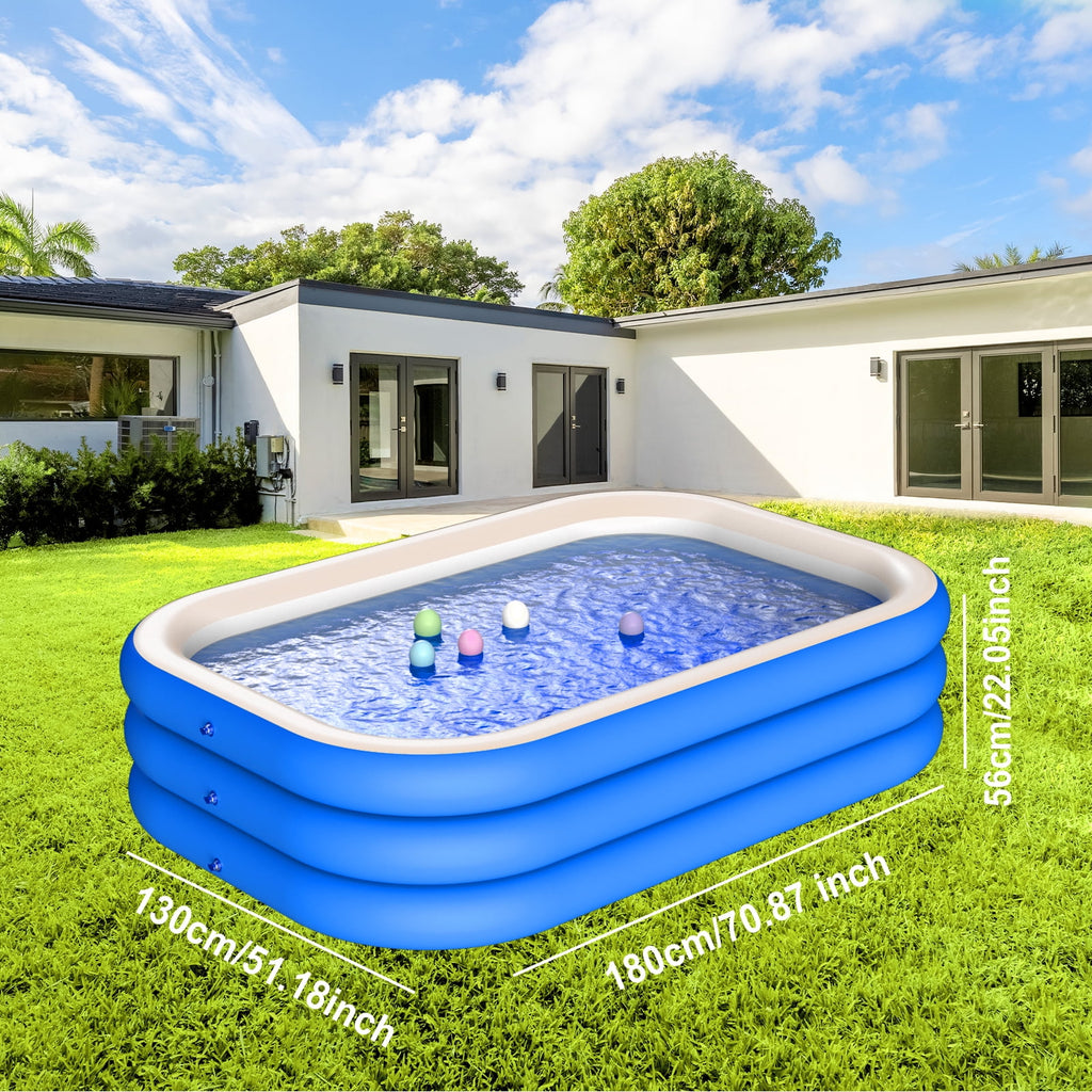DAZLUTE Inflatable Pool for Kids and Adults, 118 x 71 x 28 Oversized Thickened Family Swimming Pool for Kids Children Outdoor, Garden, Backyard, Summer Water Party,Blue