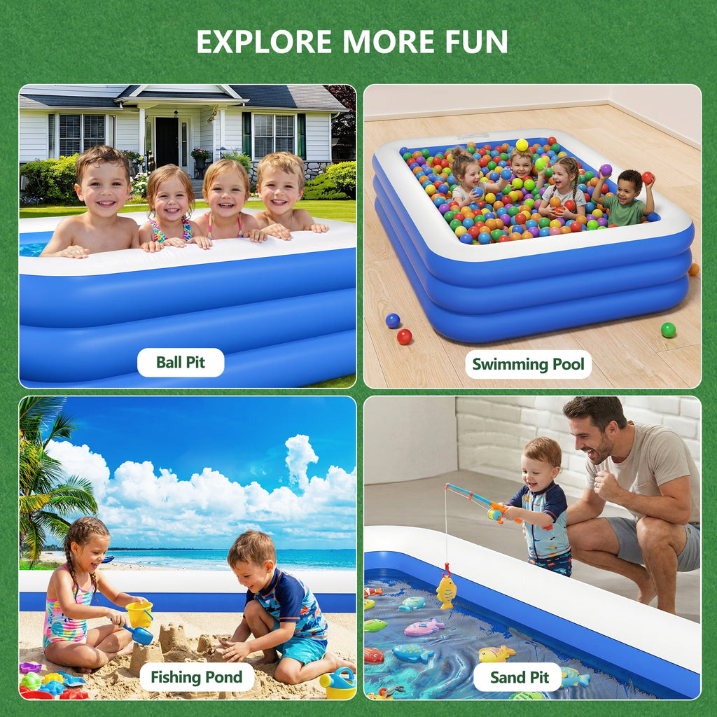GVDV Blow Up Pool, Thickened Inflatable Pool for Kids, Adults, Family, 9.83 x 5.97 x 1.67 ft, Full-Sized Inflatable Kiddie Pools, Swimming Pool, Rectangle
