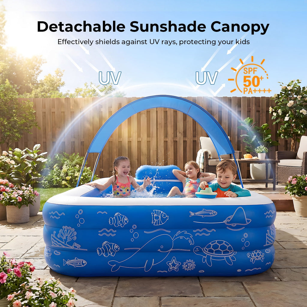 TASKBAY Inflatable Pool for Kids and Adults, 118 X 67.7 X 22 Oversized Thickened Family Blow Up Swimming Pool for Outdoor, Garden, Backyard, Blue