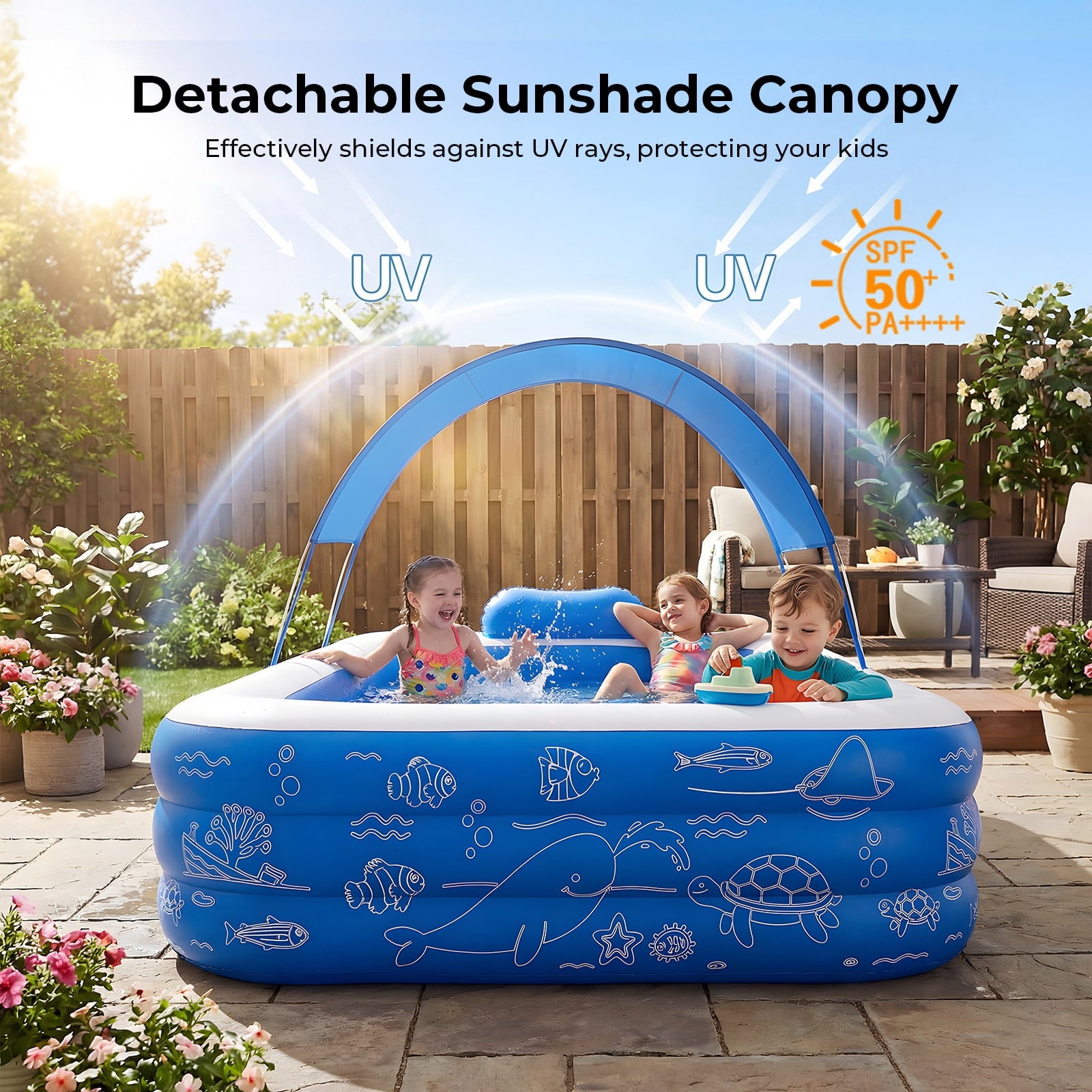 TASKBAY Inflatable Pool for Kids and Adults, 118 X 67.7 X 22 Oversized Thickened Family Blow Up Swimming Pool for Outdoor, Garden, Backyard, Blue