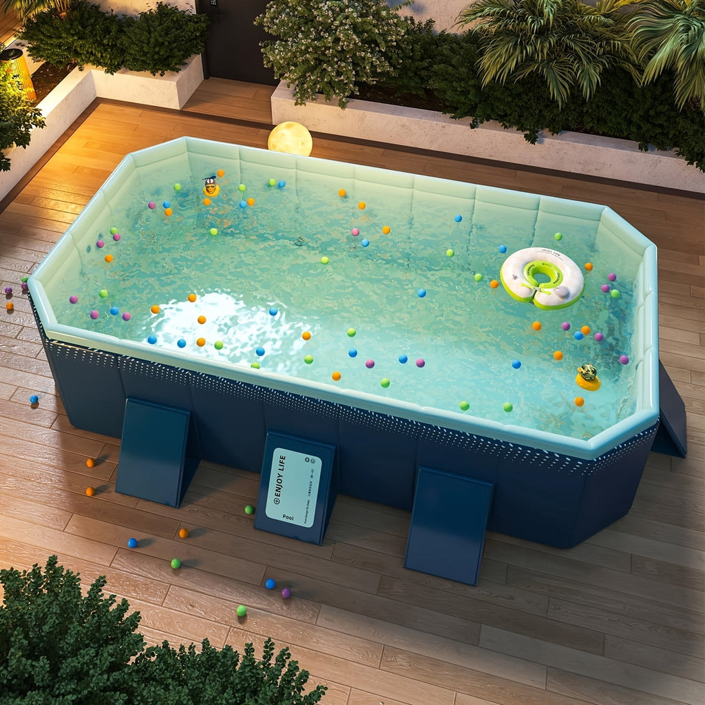 82/102 Inch No-Installation, No-Inflation Adult Swimming Pool, Thickened Wear-Resistant PVC Bracket Solid Non-Inflatable Quick-Open Simple Pool for Home Use, Outdoor Courtyard Party Pool