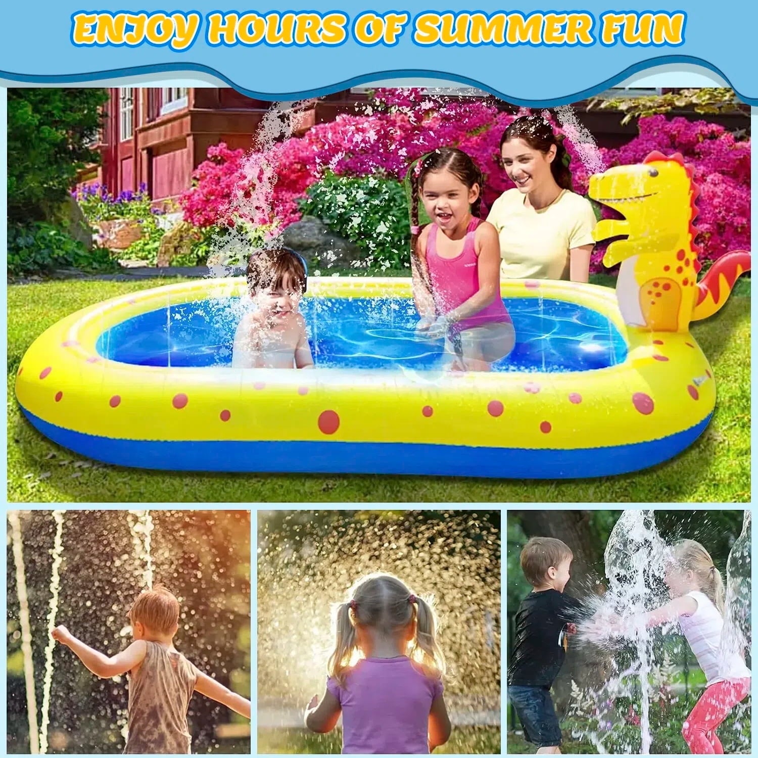 Teblint Inflatable Pool, 67'' x 41'' x 26'' Sprinkler Swimming Pool, Spray Kiddie Pool, Play Center Water Toys for Backyard Lawn, Above Ground, Outdoor