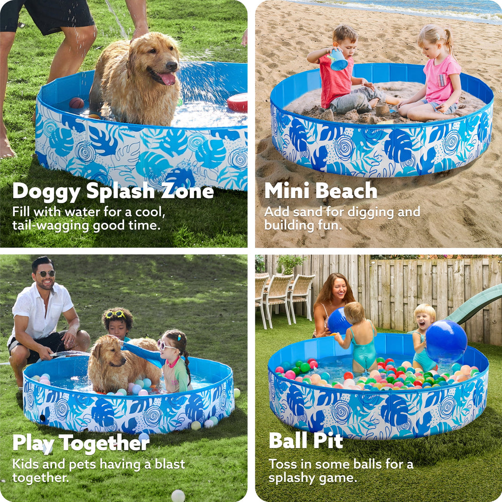 JOYFY Foldable Pool Plastic Kiddie Pool, Portable Doggie Swimming Pool for Dogs Cats and Kids(63 x 12, Blue)