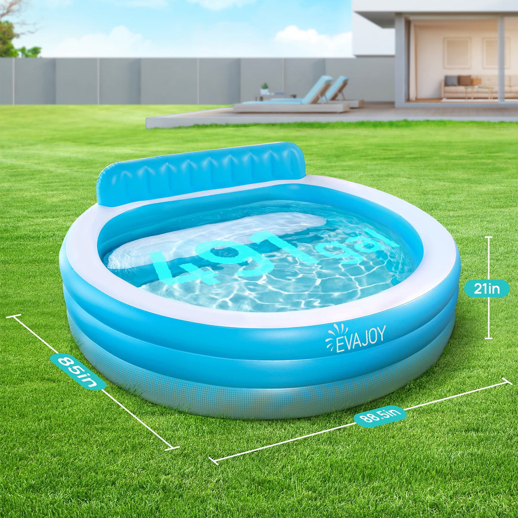 Sable Inflatable Pool, 95 x 75 x 40in Rectangular Swimming Pool for Toddlers, Kids, Family, Above Ground, Backyard, Outdoor