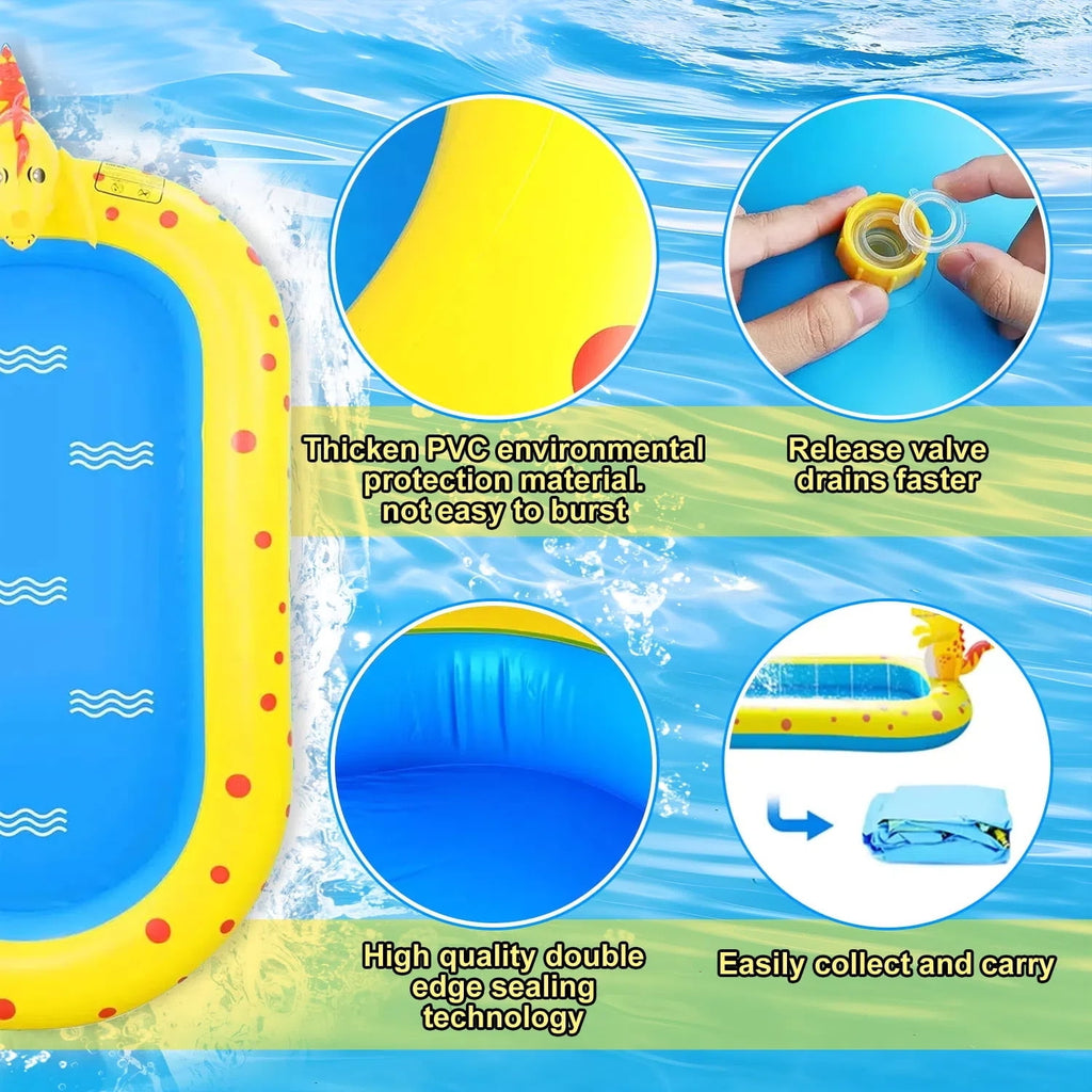 Teblint Inflatable Pool, 67'' x 41'' x 26'' Sprinkler Swimming Pool, Spray Kiddie Pool, Play Center Water Toys for Backyard Lawn, Above Ground, Outdoor