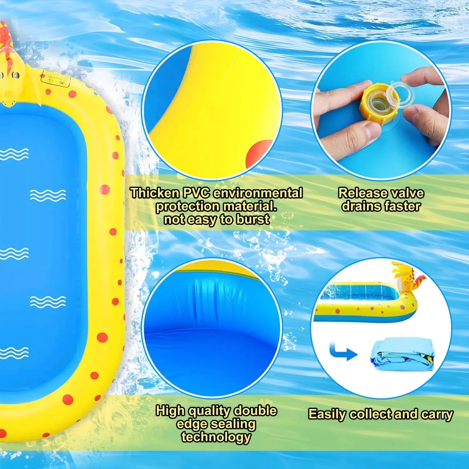 Teblint Inflatable Pool, 67'' x 41'' x 26'' Sprinkler Swimming Pool, Spray Kiddie Pool, Play Center Water Toys for Backyard Lawn, Above Ground, Outdoor