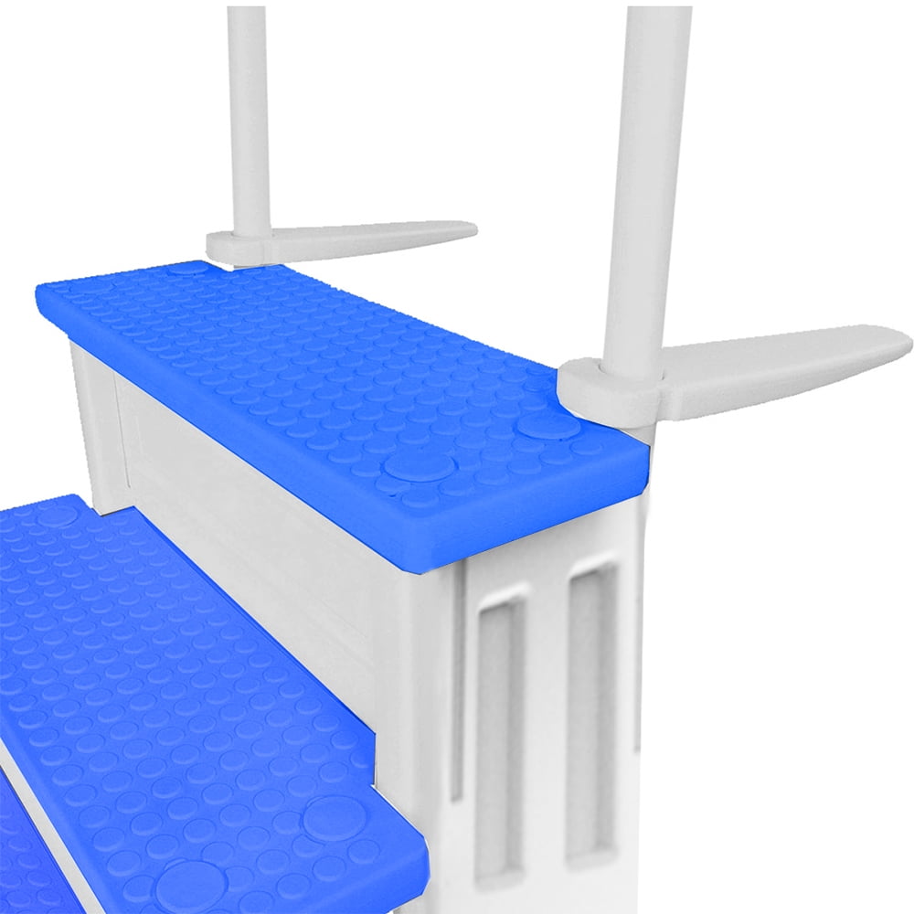 Aqua Select White Anti-Slip Pool Steps with White Steps and White Outside Flip-up Safety Ladder, 48-54H