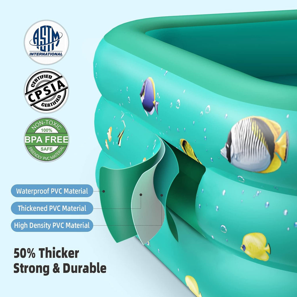 GVDV Inflatable Pool, 9.83 x 6 x 1.83 ft Family Swimming Pools for Kids, Toddlers, Infant, Adult, Rectangular, Thickened