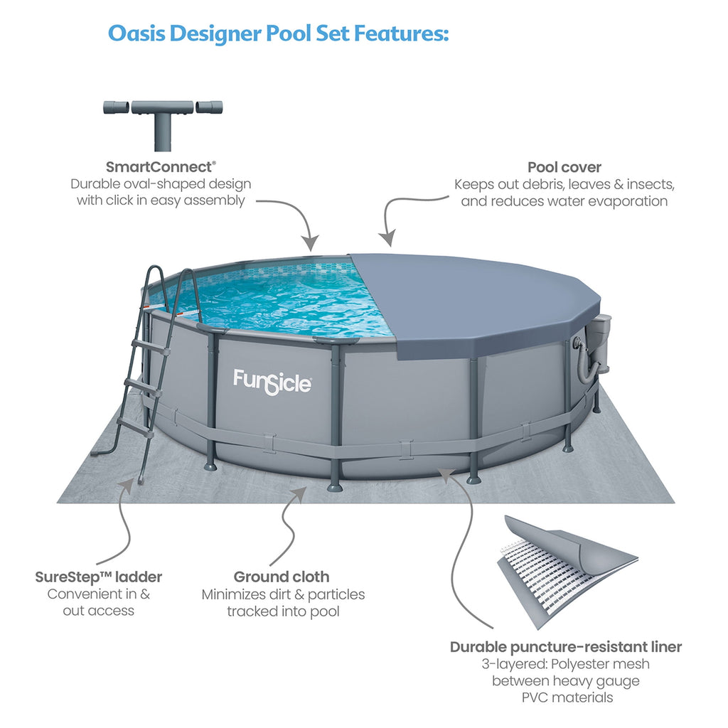 Funsicle 14' x 42 Oasis Above Ground Pool Set with Pump, Round Frame - Cool Gray