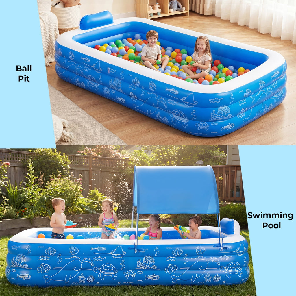 TASKBAY Inflatable Pool for Kids and Adults, 118 X 67.7 X 22 Oversized Thickened Family Blow Up Swimming Pool for Outdoor, Garden, Backyard, Blue