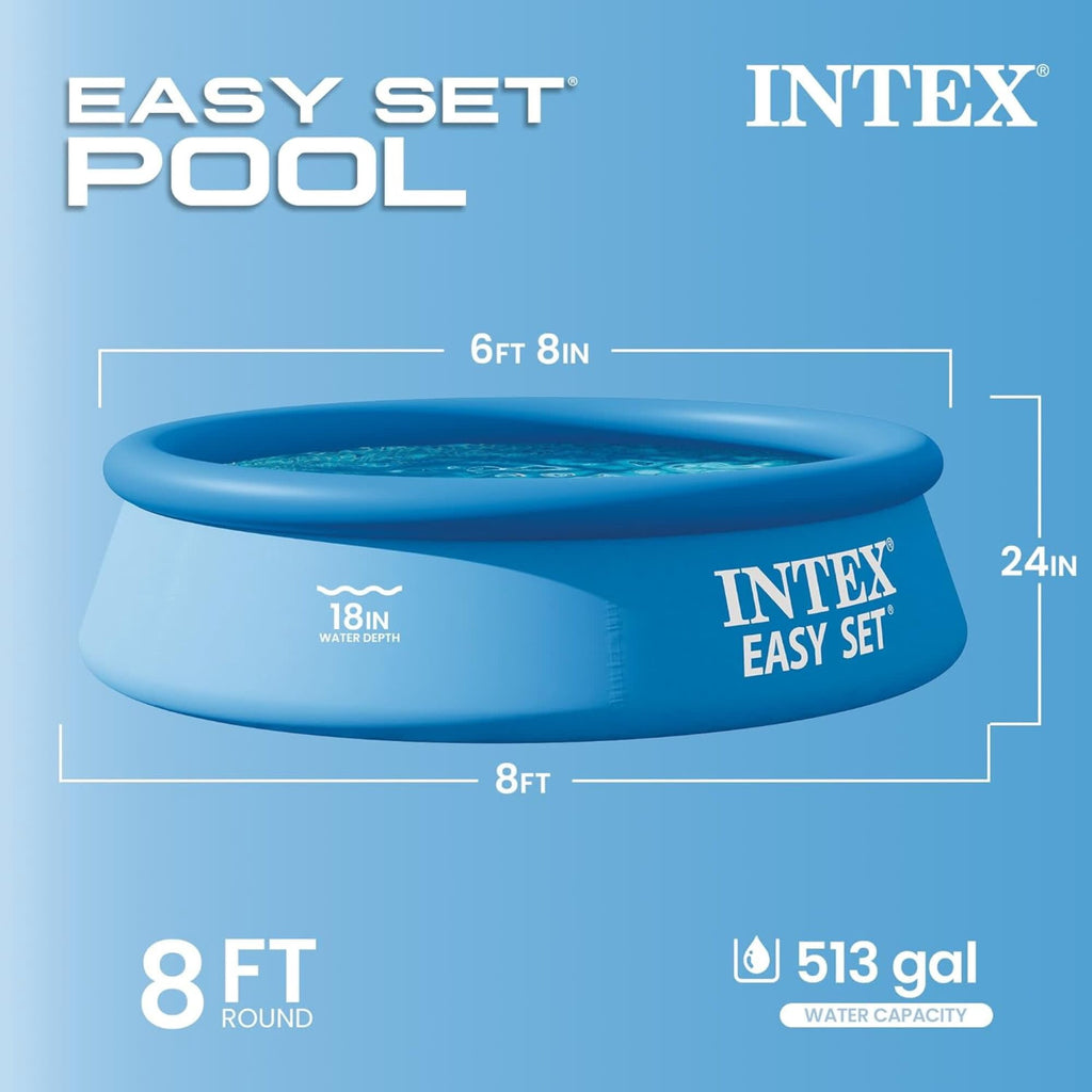 Intex: : Easy Set Pool - 8' x 24 - Inflatable Above Ground Swimming Pool, Puncture-Resistant Material, 513 Gal Cap, Kids-Family Water Play, 28106EH