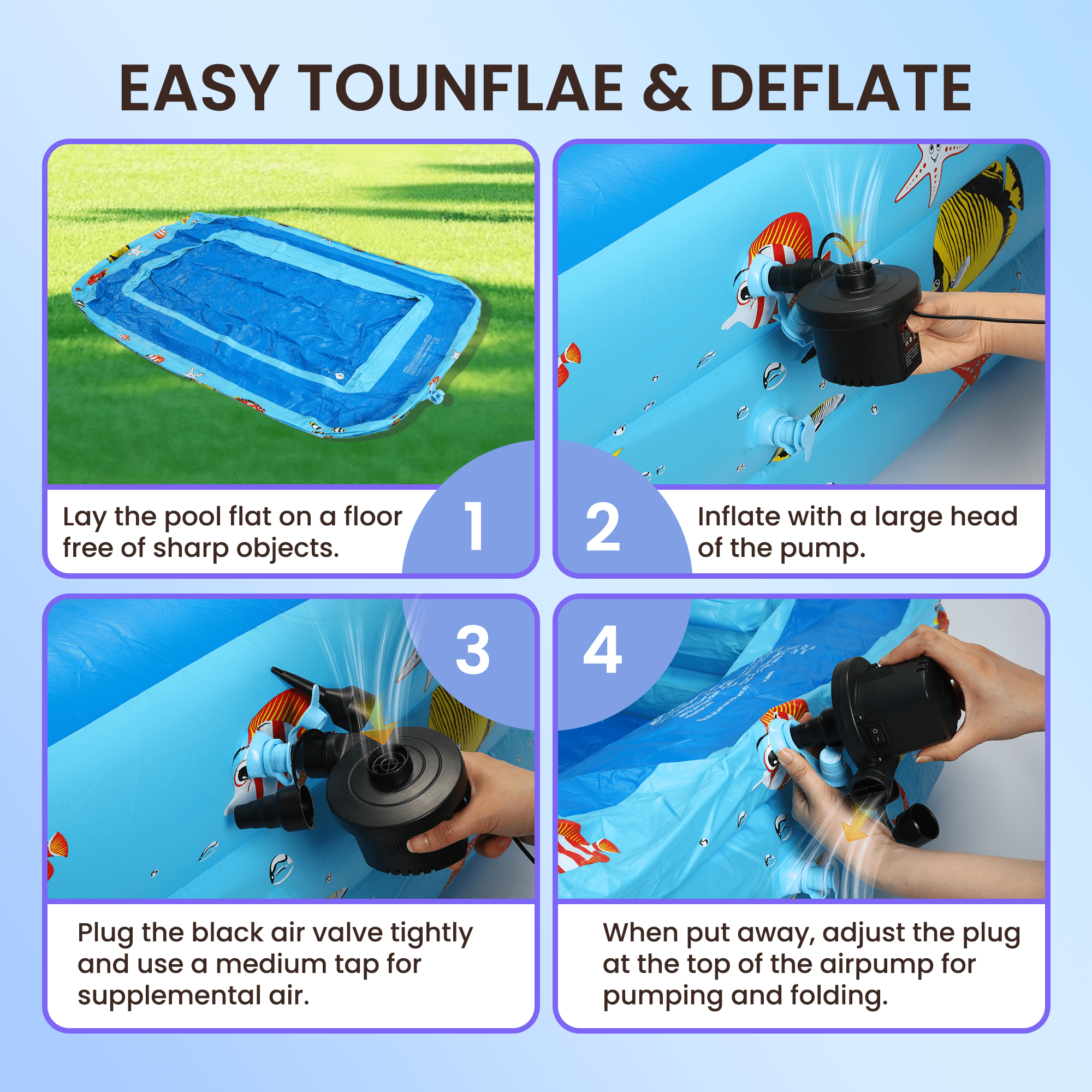 GVDV Inflatable Pool, 9.83 x 6 x 1.83 ft Family Swimming Pools for Kids, Toddlers, Infant, Adult, Rectangular, Thickened